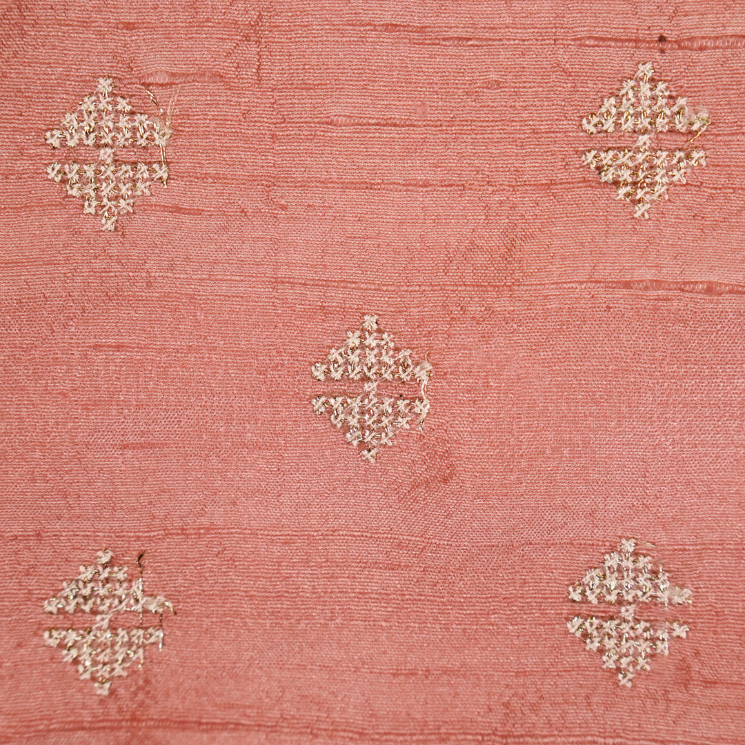 Naqsh Buti on Pink Raw Silk Embroidered Fabric