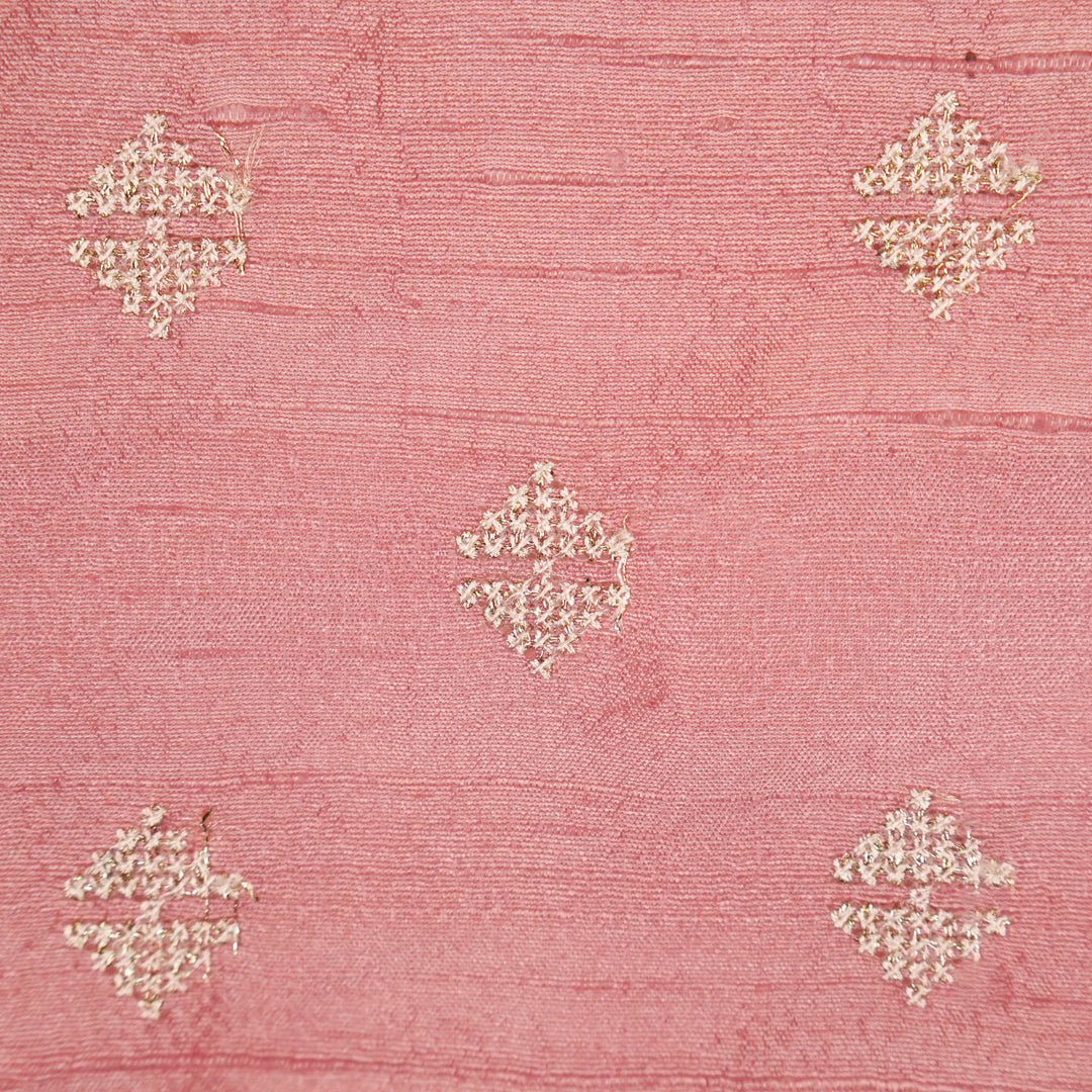 Naqsh Buti on Pink Raw Silk Embroidered Fabric
