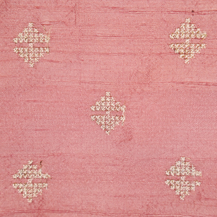 Naqsh Buti on Pink Raw Silk Embroidered Fabric
