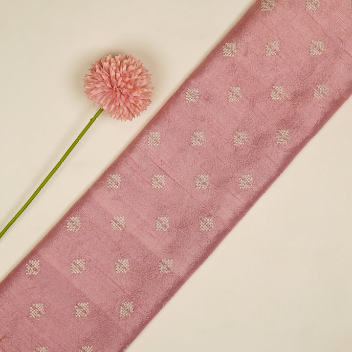Naqsh Buti on Pink Raw Silk Embroidered Fabric
