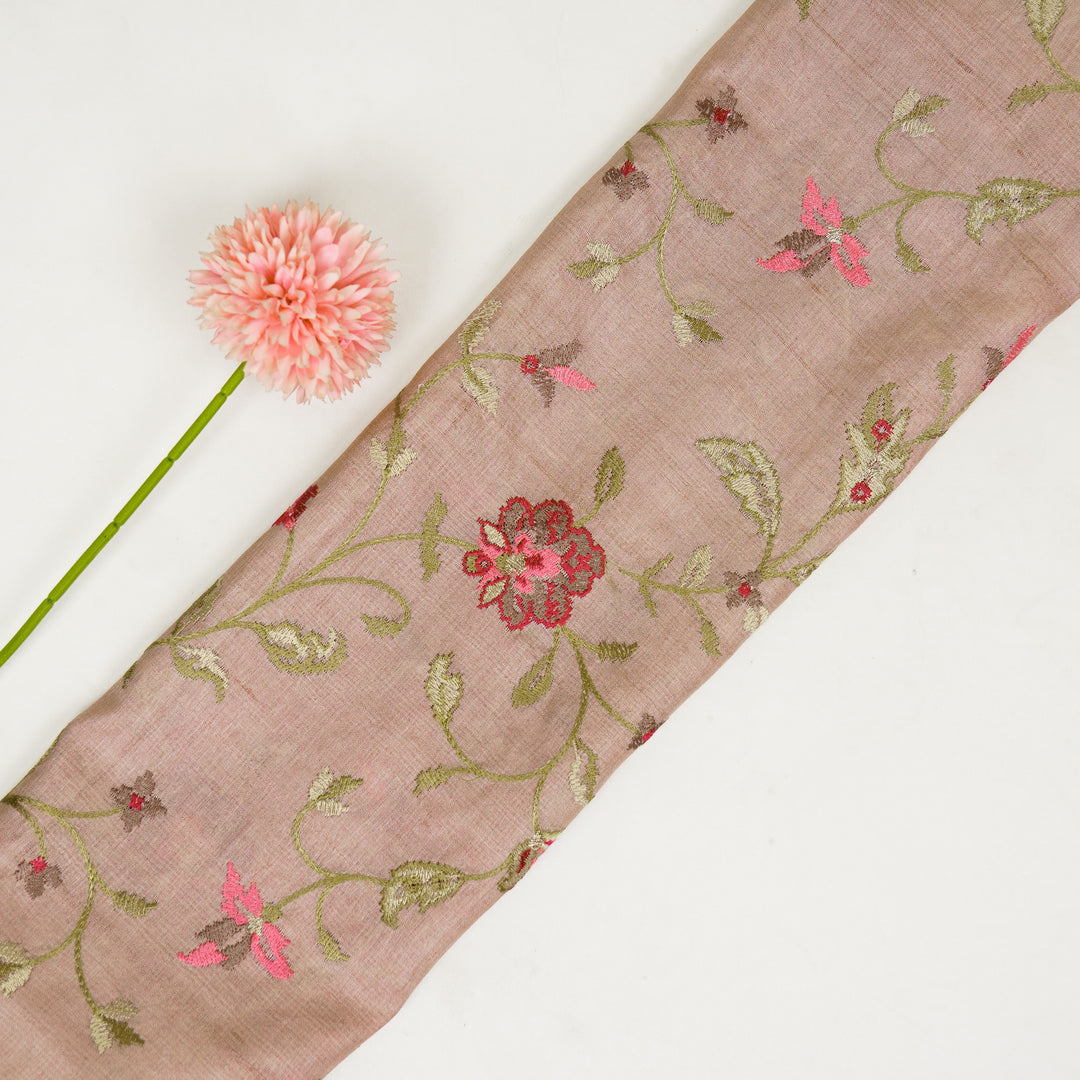 Serena Jaal On Blush Tussar Silk Embroidered Fabric