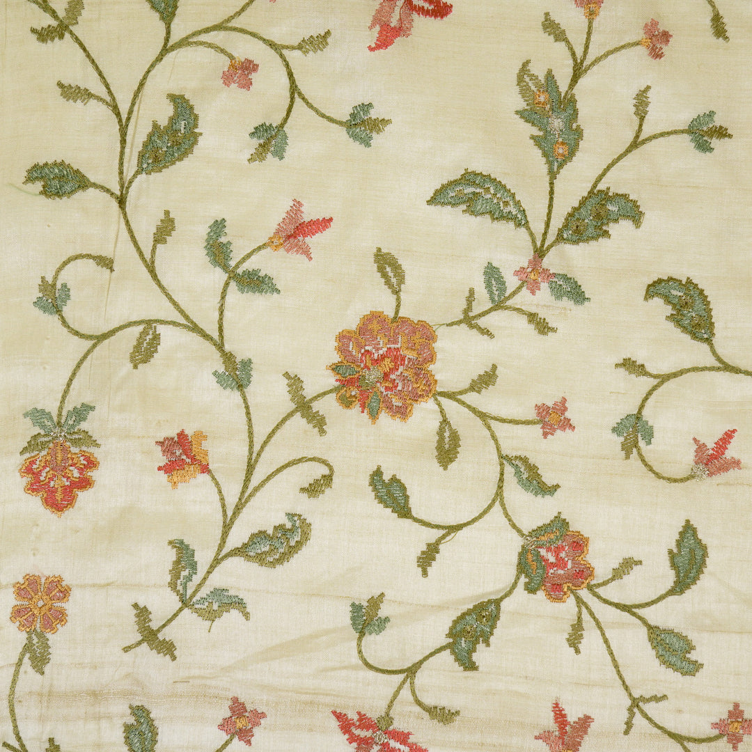 Serena Jaal On Natural Tussar Silk Embroidered Fabric