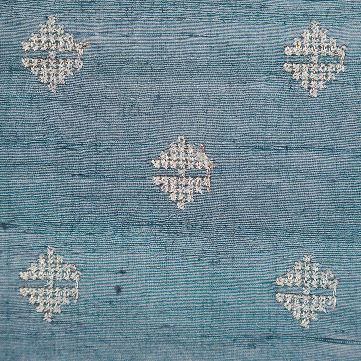 Naqsh Buti on Steel Blue Raw Silk Embroidered Fabric