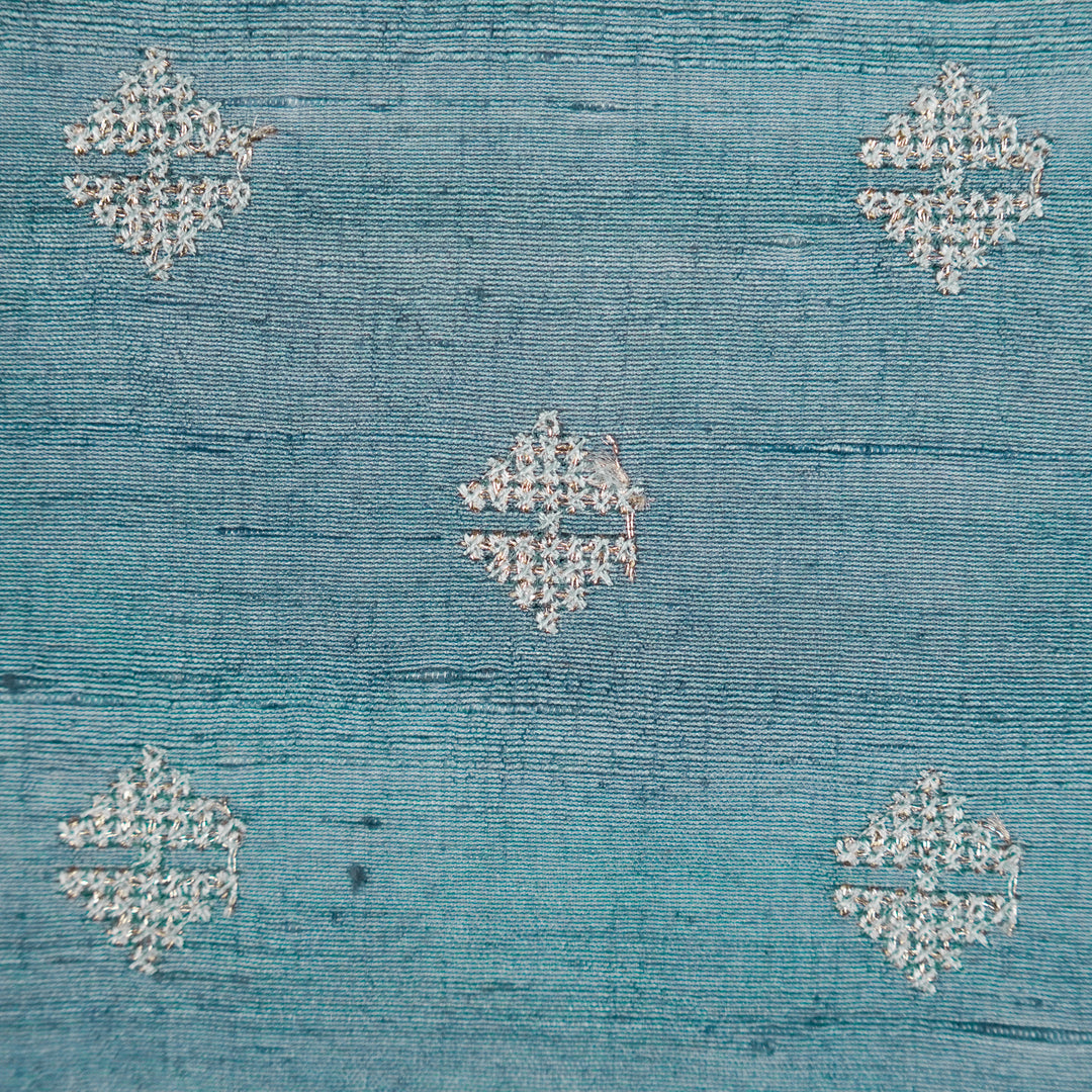 Naqsh Buti on Steel Blue Raw Silk Embroidered Fabric