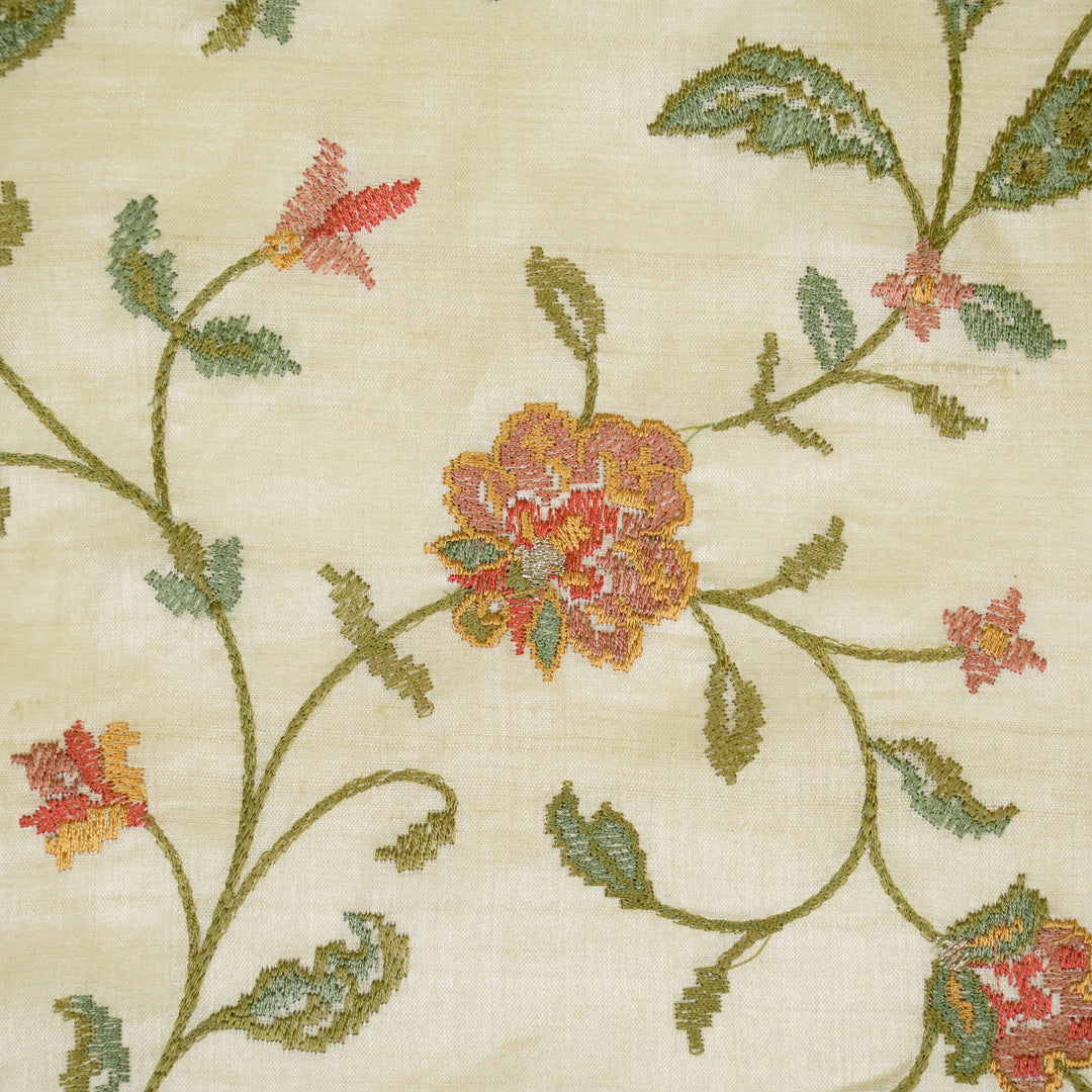 Serena Jaal On Natural Tussar Silk Embroidered Fabric