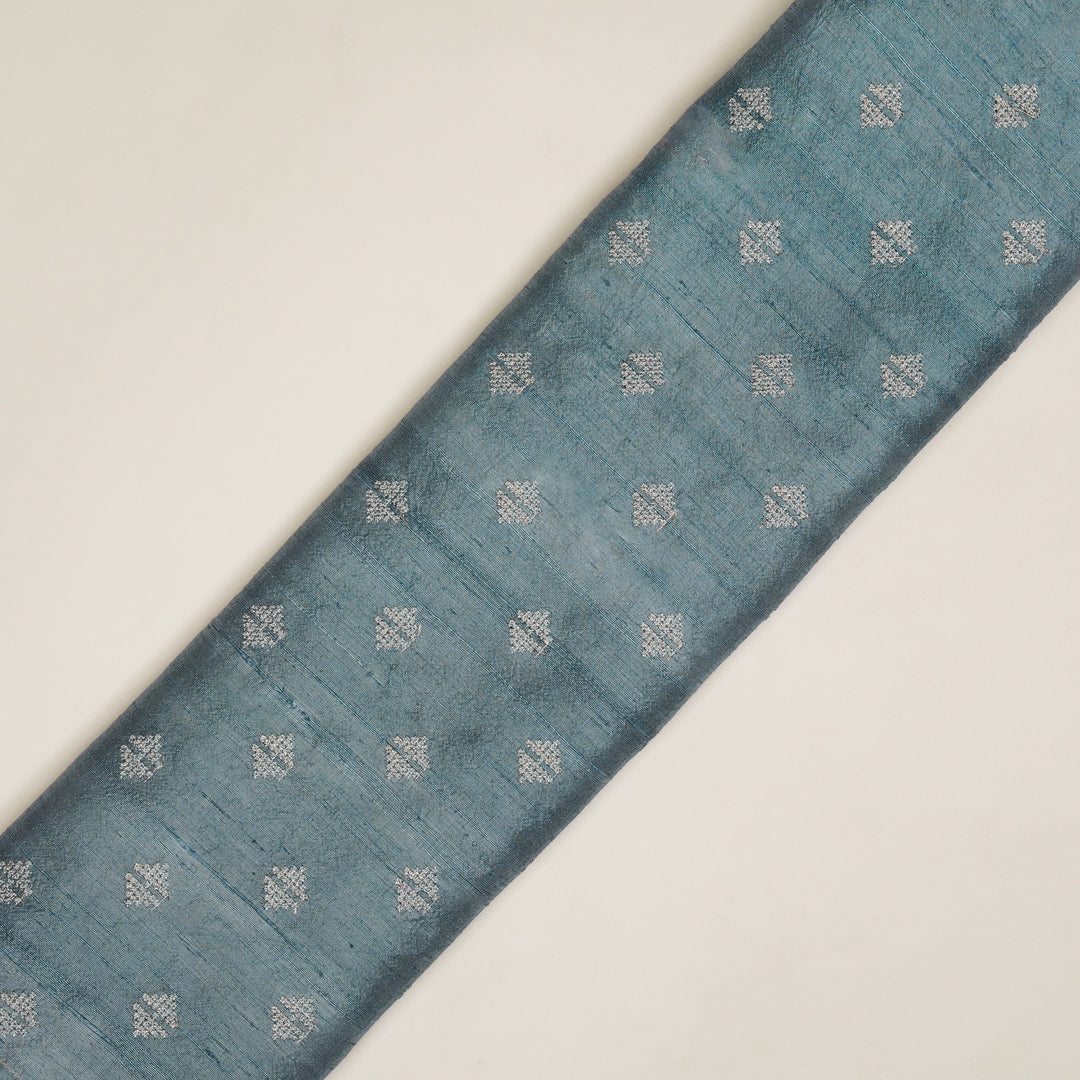 Naqsh Buti on Steel Blue Raw Silk Embroidered Fabric