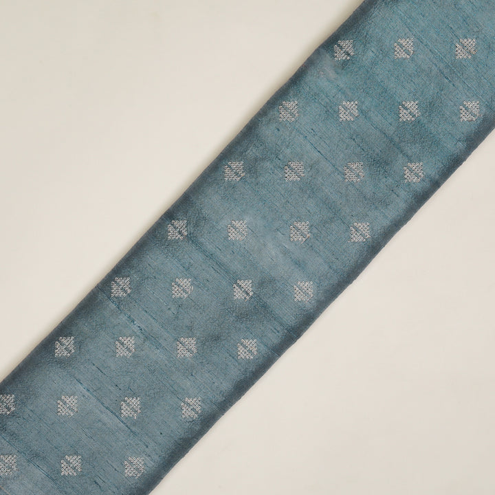 Naqsh Buti on Steel Blue Raw Silk Embroidered Fabric