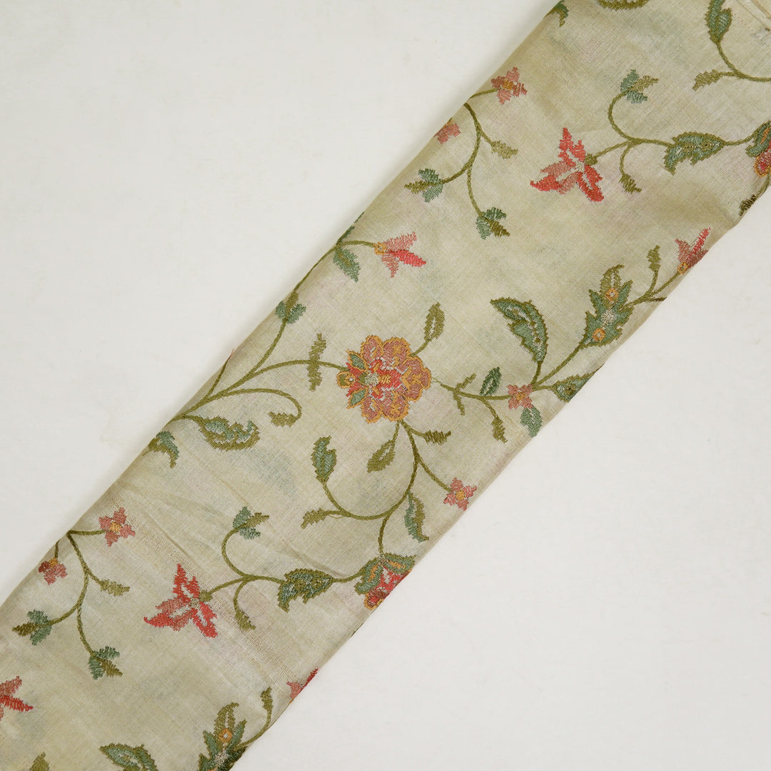 Serena Jaal On Natural Tussar Silk Embroidered Fabric