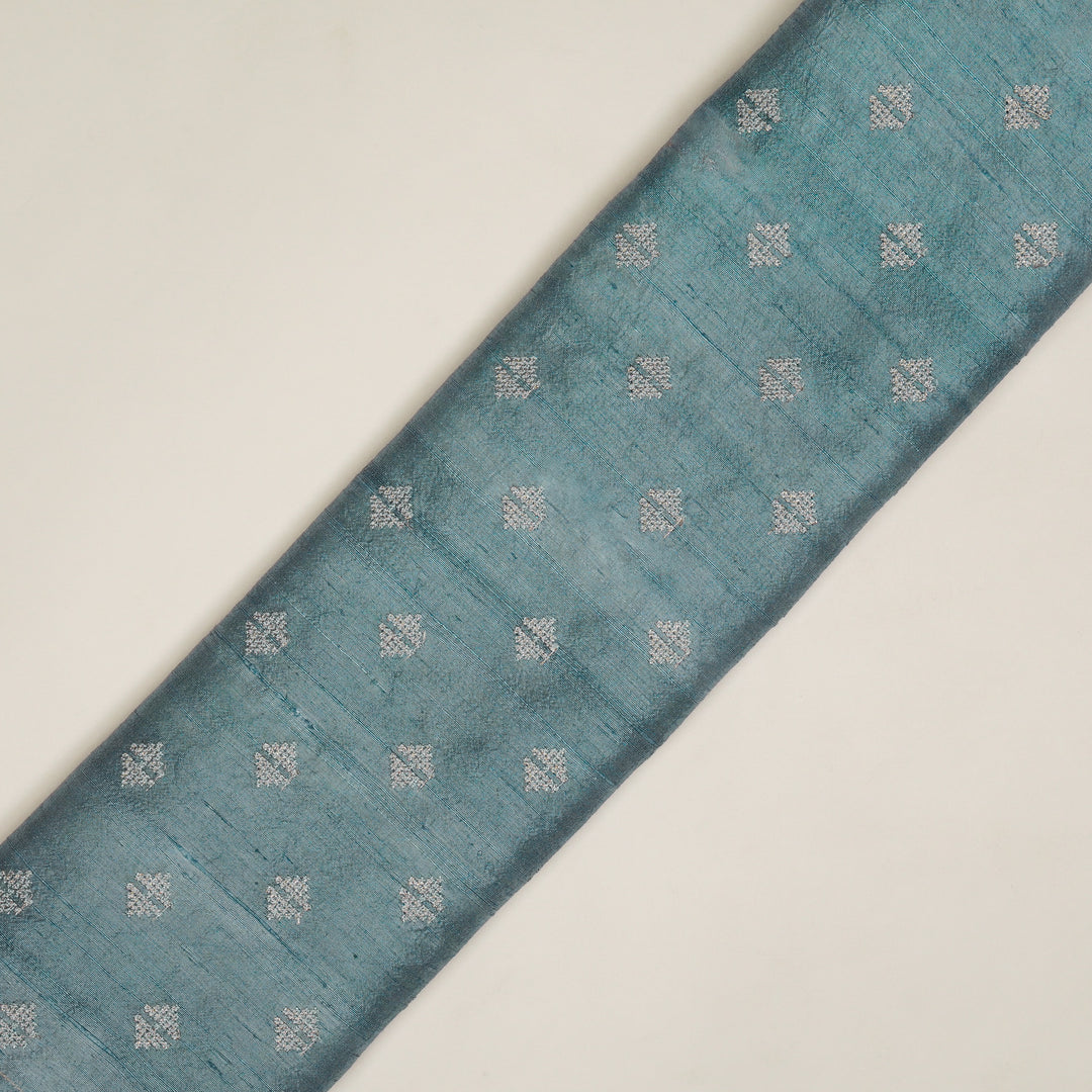Naqsh Buti on Steel Blue Raw Silk Embroidered Fabric