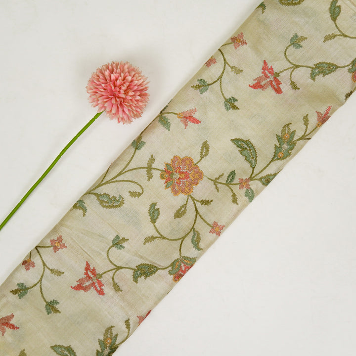 Serena Jaal On Natural Tussar Silk Embroidered Fabric