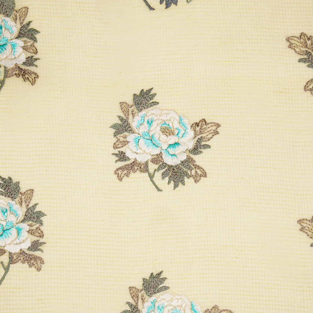 Reeva Buta on Light Yellow Munga Kota Embroidered Fabric