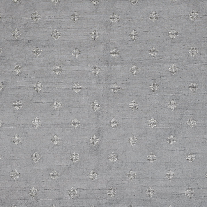 Naqsh Buti on Grey Raw Silk Embroidered Fabric