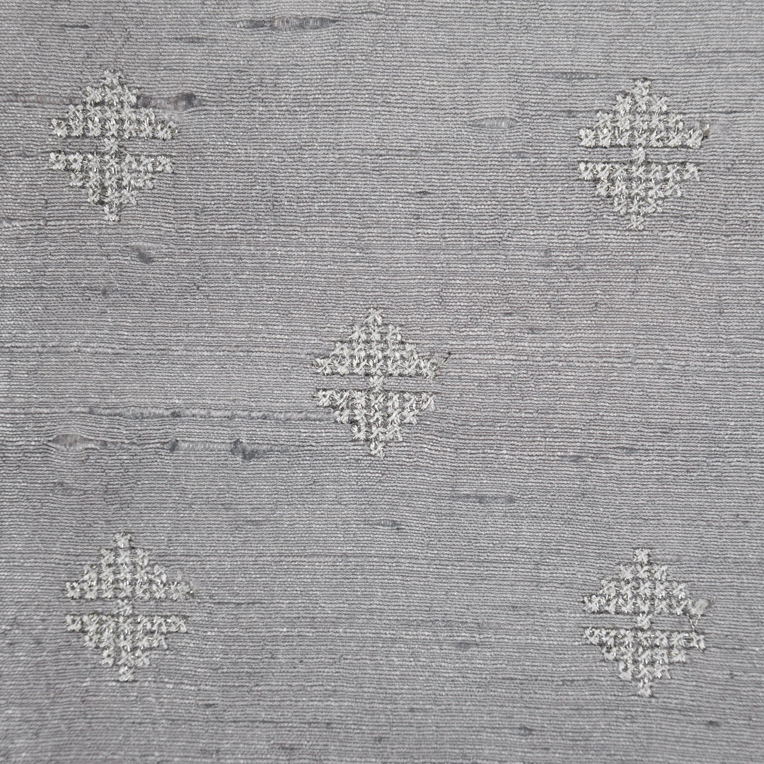 Naqsh Buti on Grey Raw Silk Embroidered Fabric