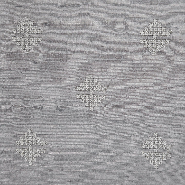Naqsh Buti on Grey Raw Silk Embroidered Fabric