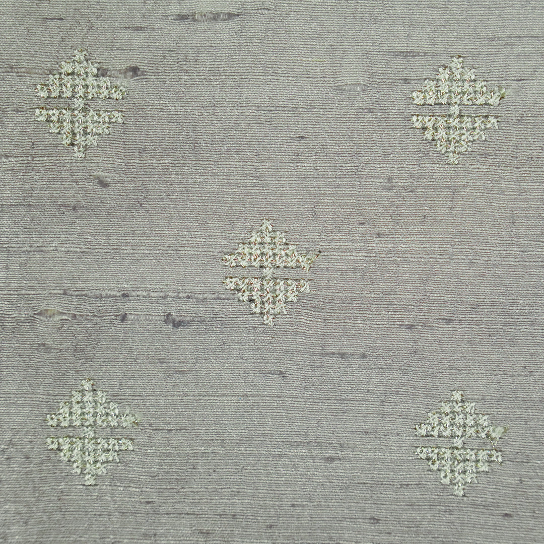 Naqsh Buti on Grey Raw Silk Embroidered Fabric