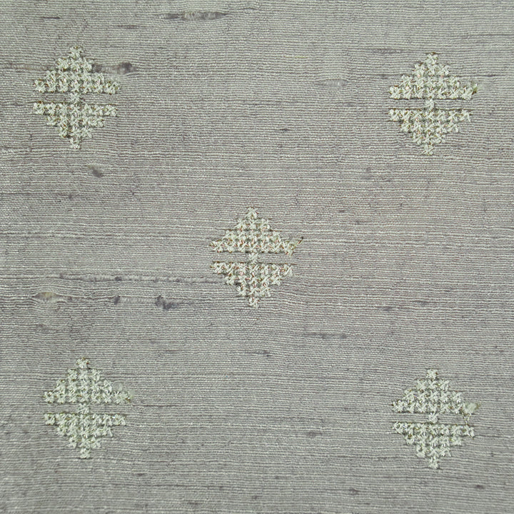 Naqsh Buti on Grey Raw Silk Embroidered Fabric