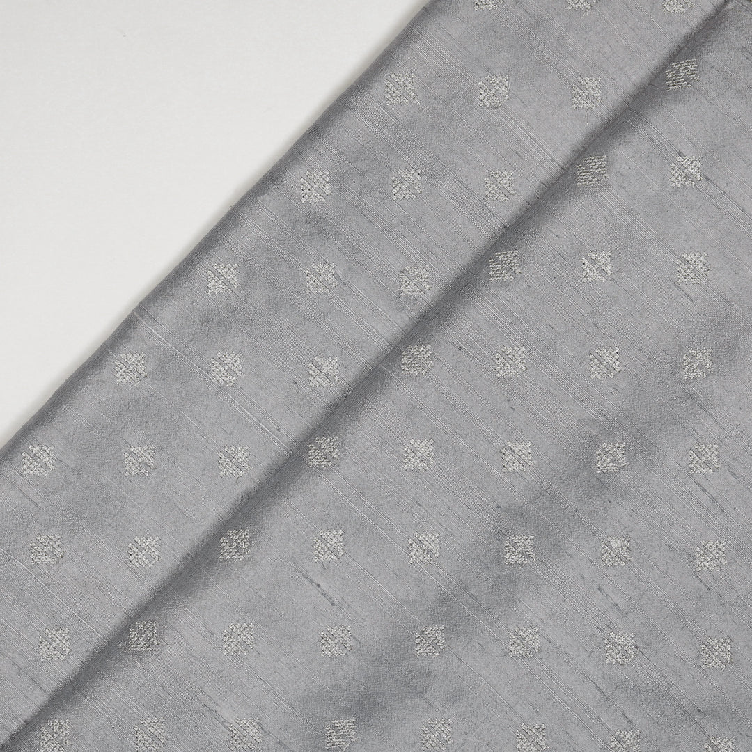 Naqsh Buti on Grey Raw Silk Embroidered Fabric