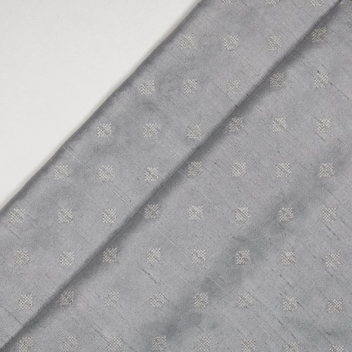 Naqsh Buti on Grey Raw Silk Embroidered Fabric