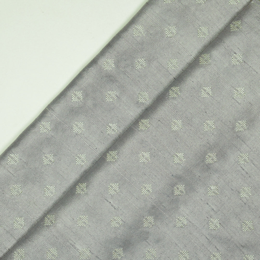 Naqsh Buti on Grey Raw Silk Embroidered Fabric