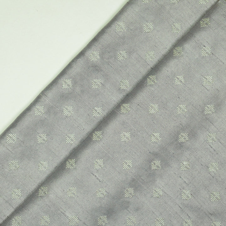 Naqsh Buti on Grey Raw Silk Embroidered Fabric