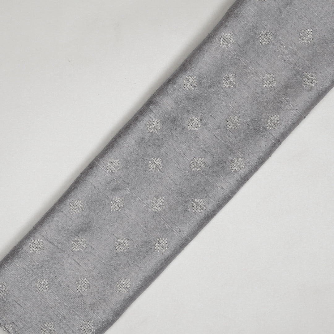 Naqsh Buti on Grey Raw Silk Embroidered Fabric