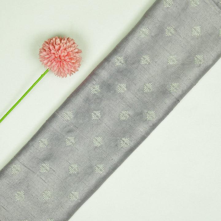Naqsh Buti on Grey Raw Silk Embroidered Fabric