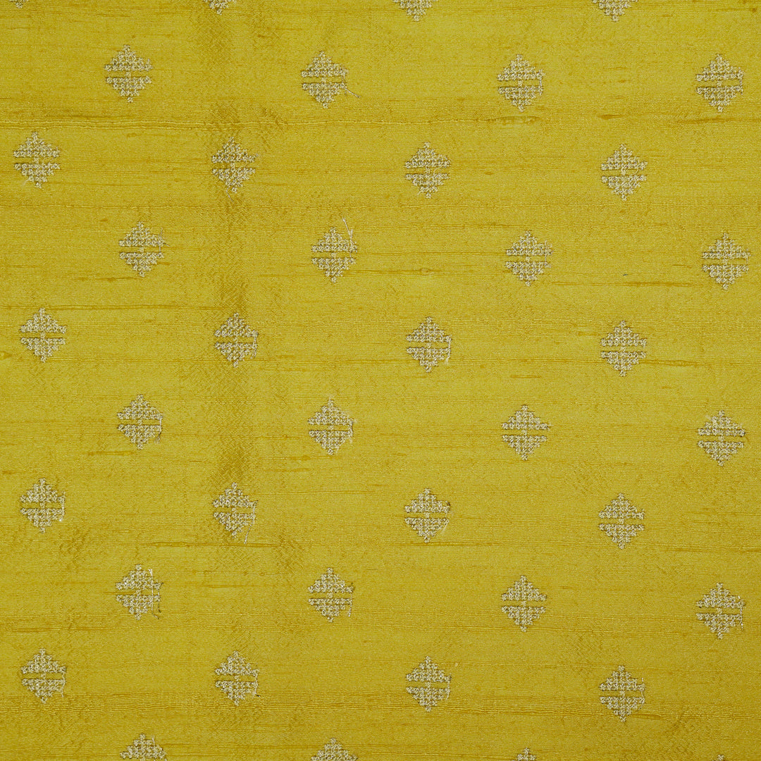 Naqsh Buti on Lemon Raw Silk Embroidered Fabric