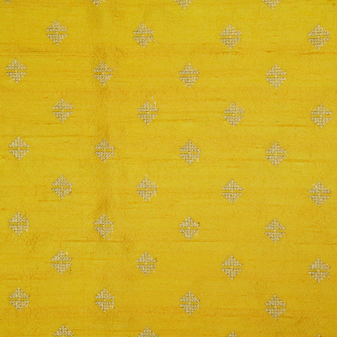 Naqsh Buti on Lemon Raw Silk Embroidered Fabric