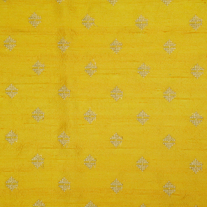 Naqsh Buti on Lemon Raw Silk Embroidered Fabric