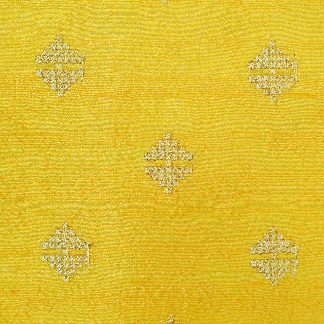 Naqsh Buti on Lemon Raw Silk Embroidered Fabric