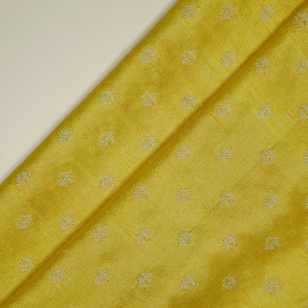 Naqsh Buti on Lemon Raw Silk Embroidered Fabric