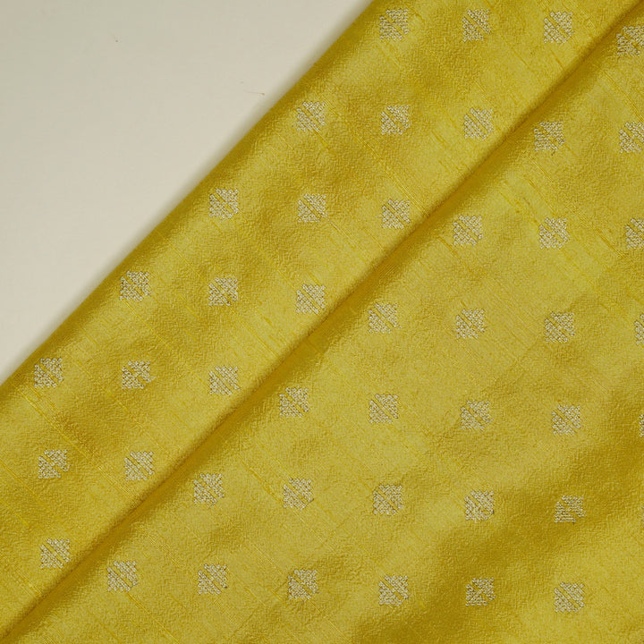 Naqsh Buti on Lemon Raw Silk Embroidered Fabric