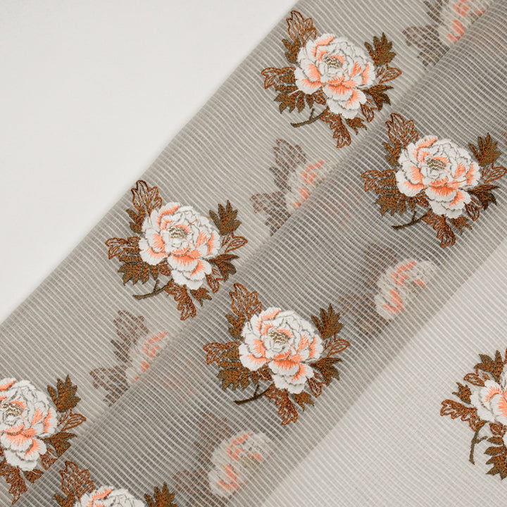 Reeva Buta on Light Grey Munga Kota Embroidered Fabric