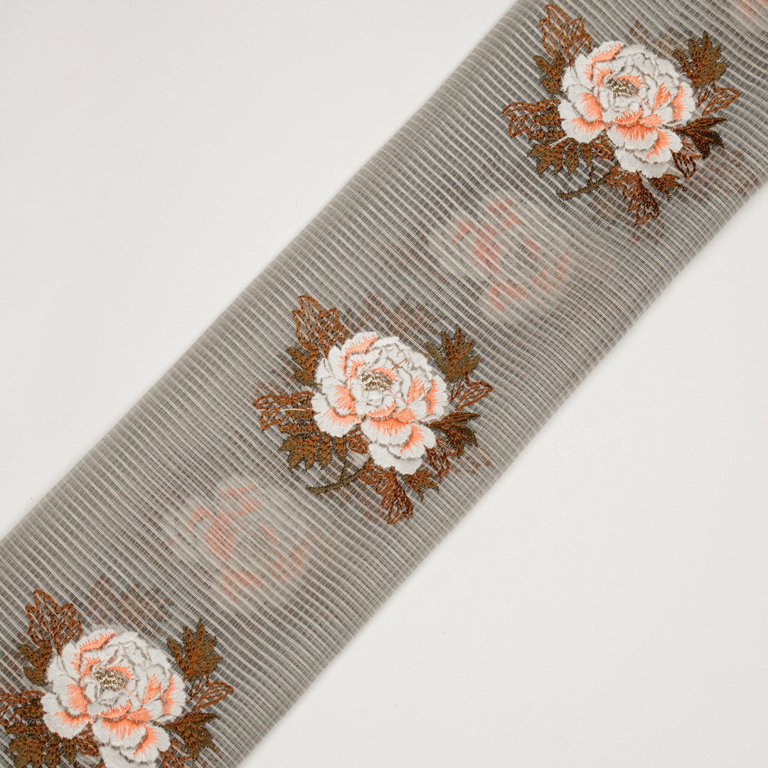 Reeva Buta on Light Grey Munga Kota Embroidered Fabric