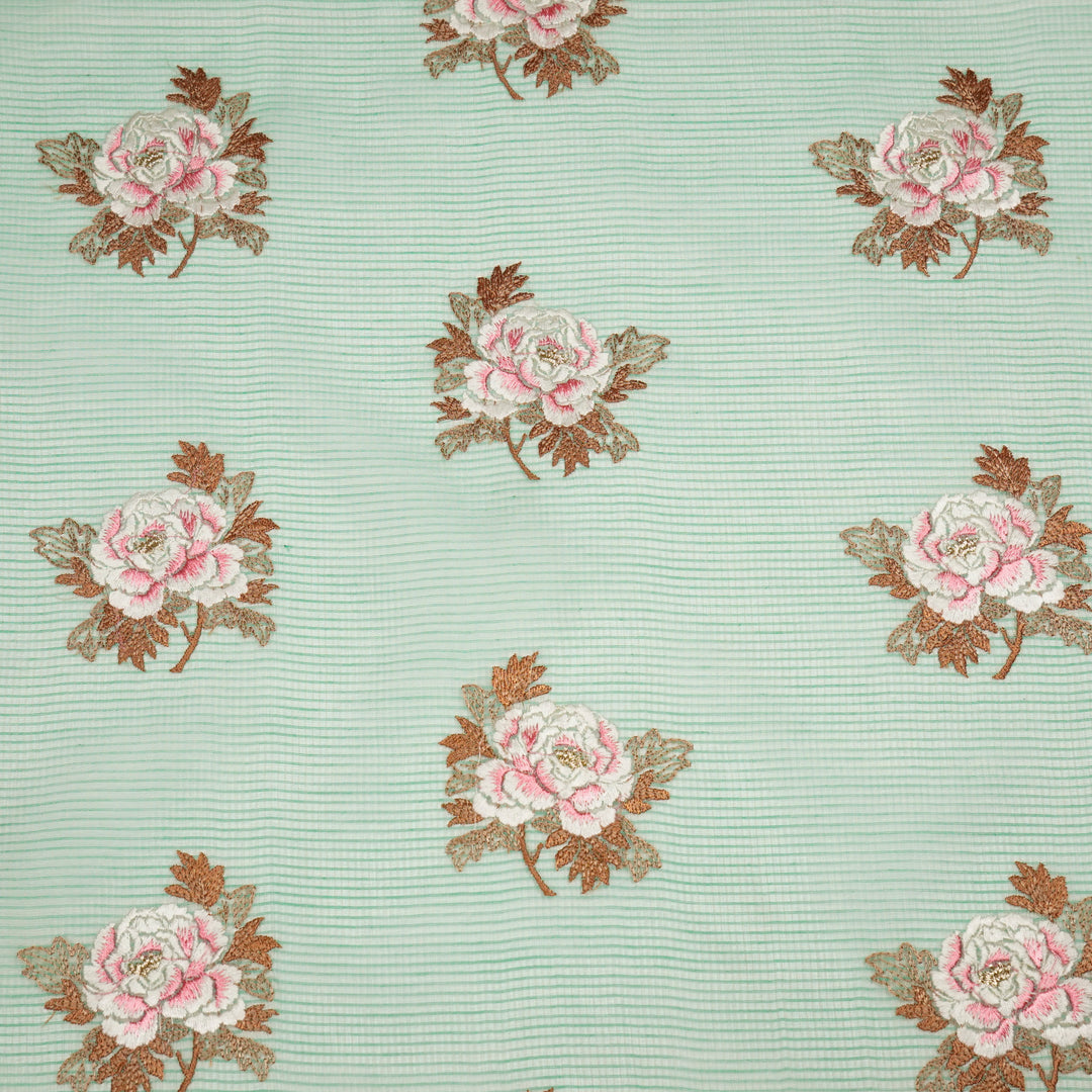 Reeva Buta on Aqua Green Munga Kota Embroidered Fabric