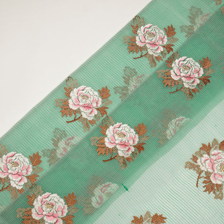 Reeva Buta on Aqua Green Munga Kota Embroidered Fabric