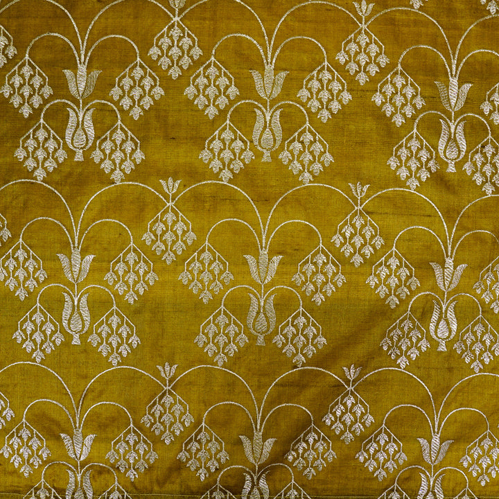Bushra Jaal On Mustard Tussar Silk Embroidered Fabric