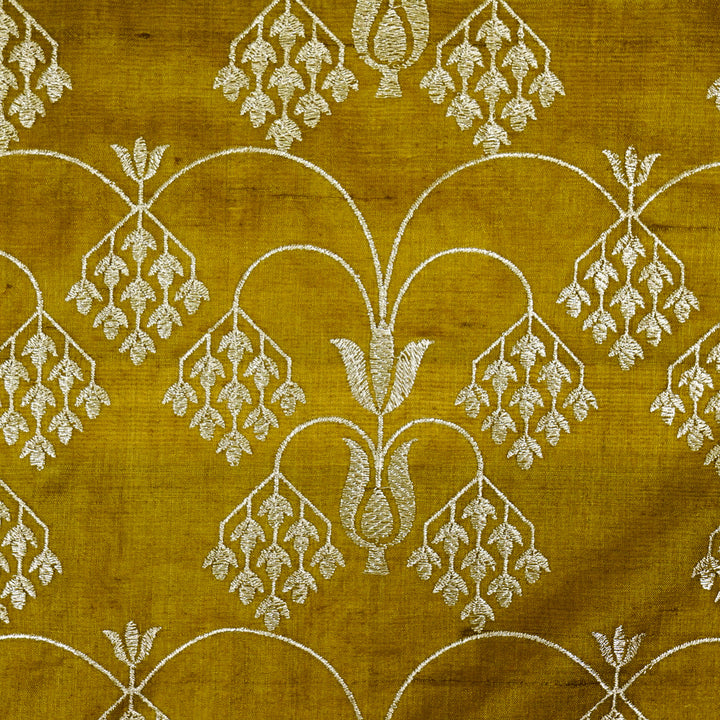 Bushra Jaal On Mustard Tussar Silk Embroidered Fabric