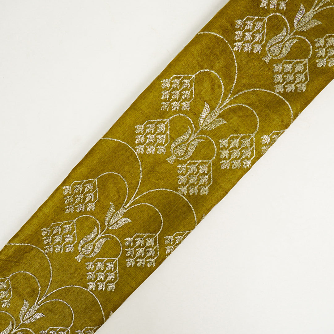 Bushra Jaal On Mustard Tussar Silk Embroidered Fabric