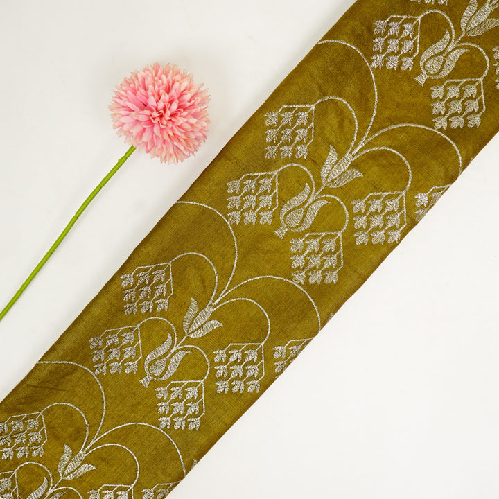 Bushra Jaal On Mustard Tussar Silk Embroidered Fabric