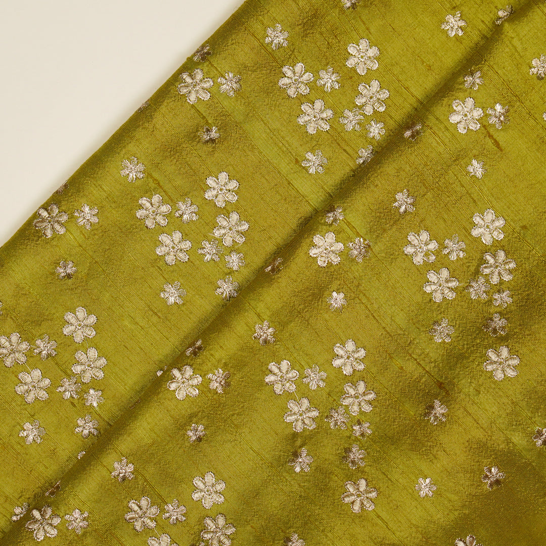 Afnan Buti on Olive  Raw Silk Embroidered Fabric