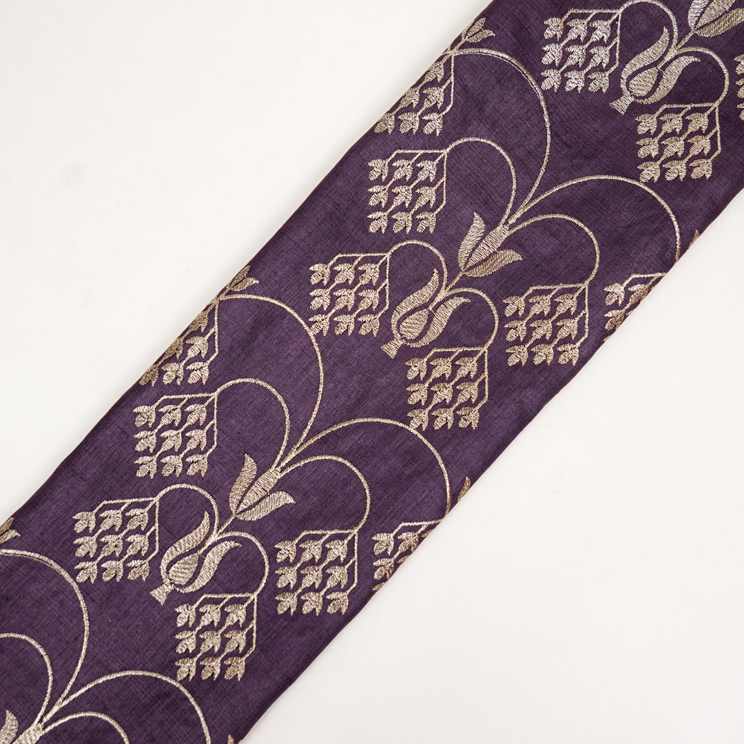 Bushra Jaal On Aubergine Tussar Silk Embroidered Fabric