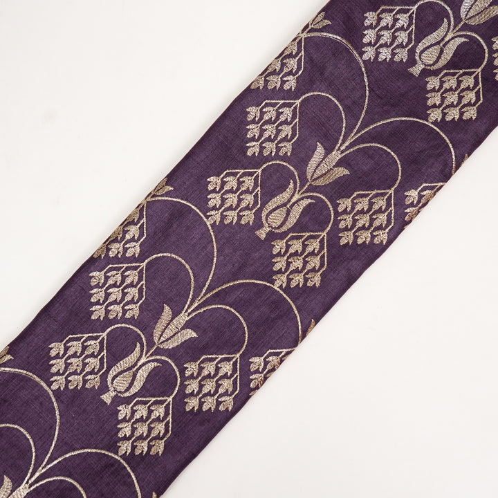 Bushra Jaal On Aubergine Tussar Silk Embroidered Fabric