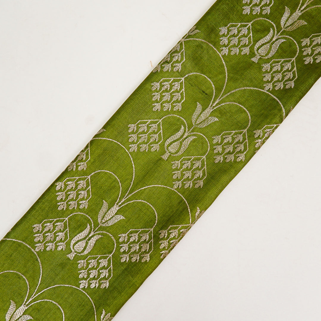 Bushra Jaal On Olive Green Tussar Silk Embroidered Fabric