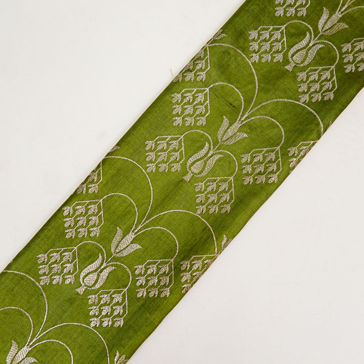 Bushra Jaal On Olive Green Tussar Silk Embroidered Fabric
