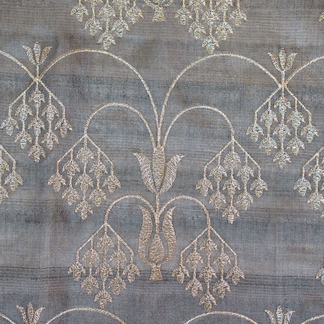 Bushra Jaal On Charcoal Tussar Silk Embroidered Fabric