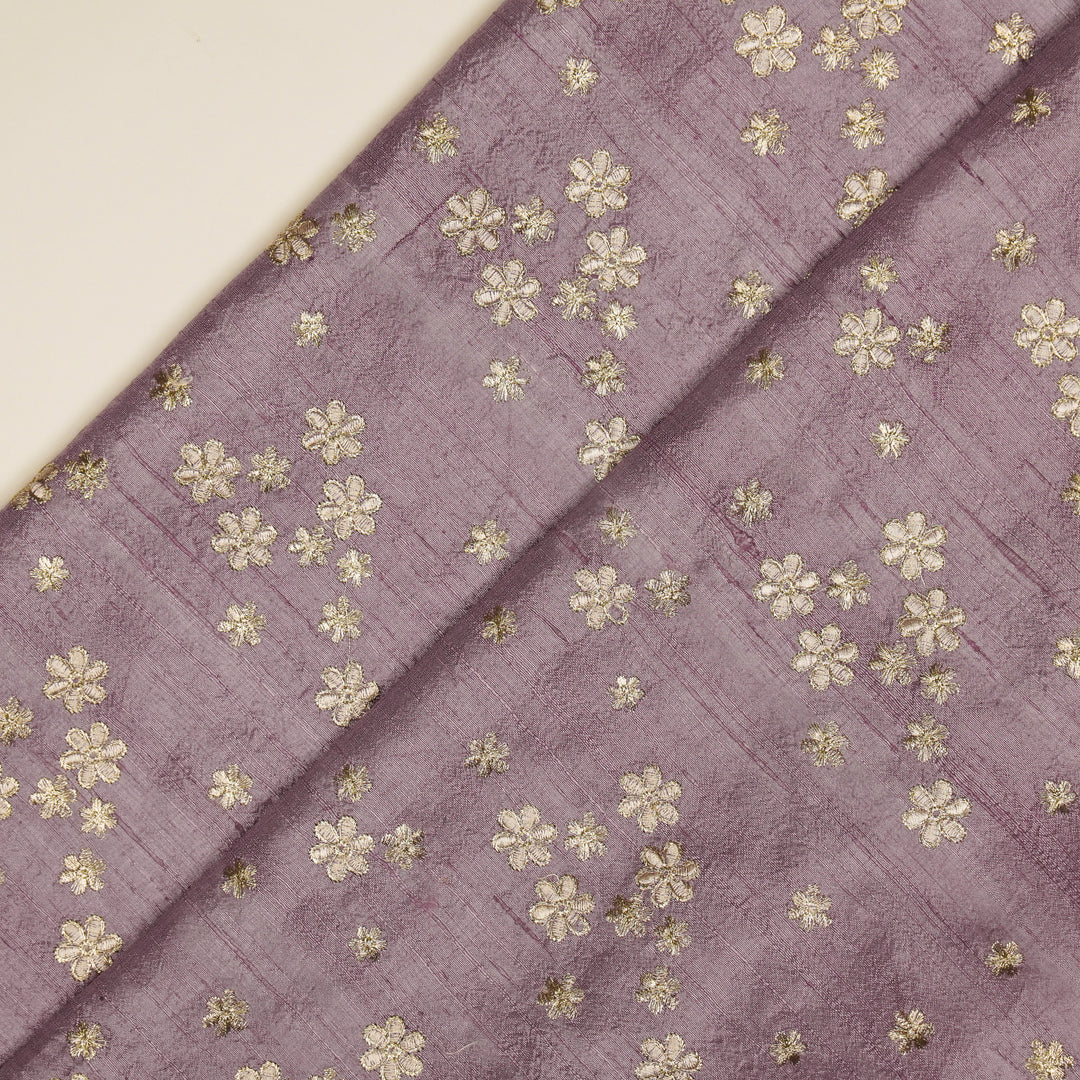 Afnan Buti on Deep Mauve Raw Silk Embroidered Fabric