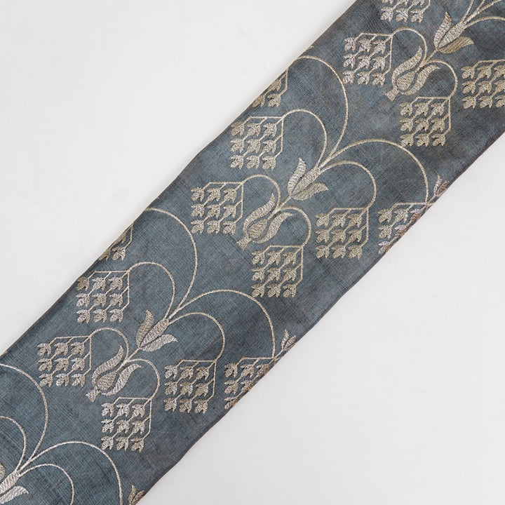Bushra Jaal On Charcoal Tussar Silk Embroidered Fabric