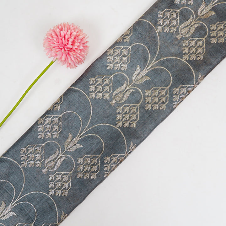 Bushra Jaal On Charcoal Tussar Silk Embroidered Fabric
