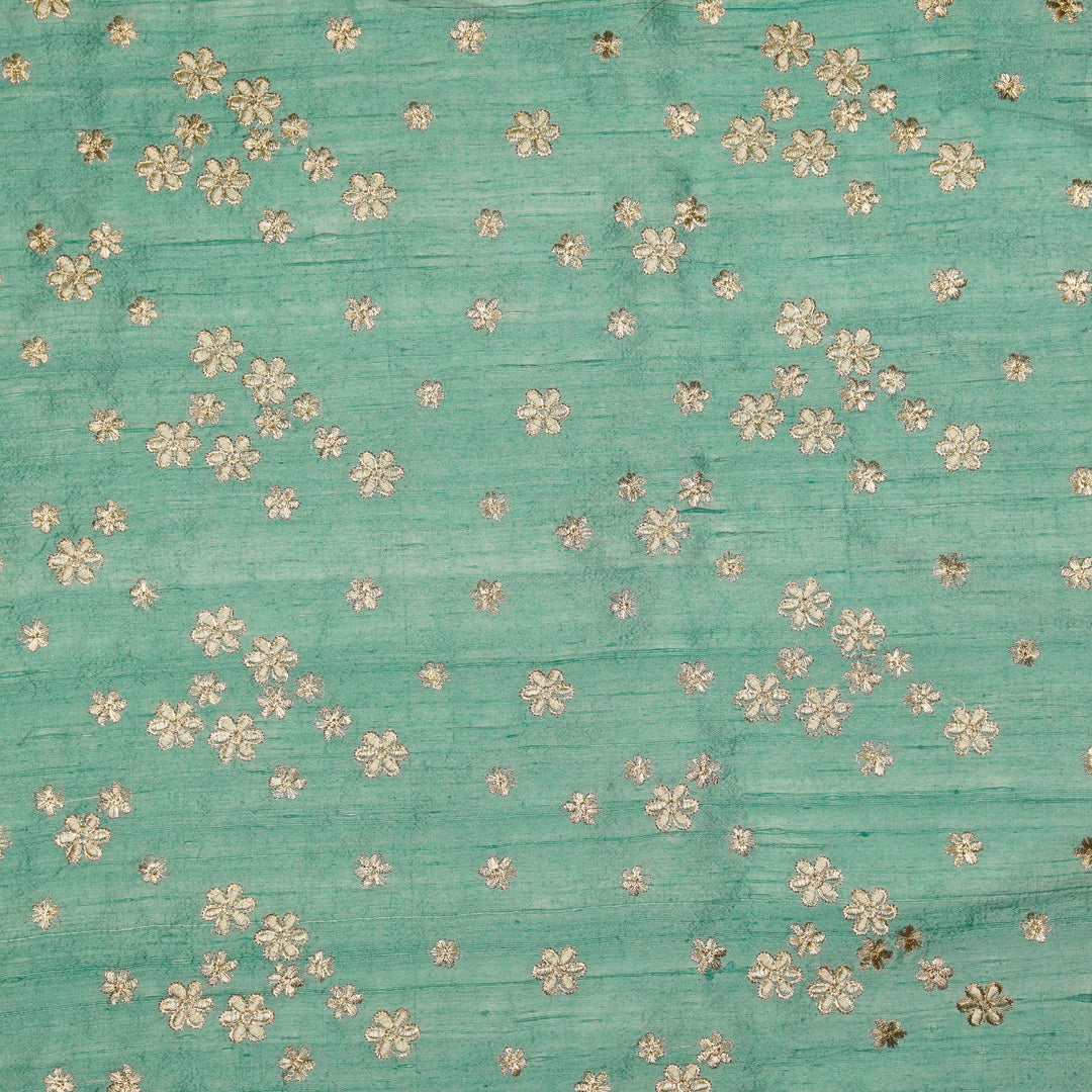 Afnan Buti on Light Turquoise Raw Silk Embroidered Fabric
